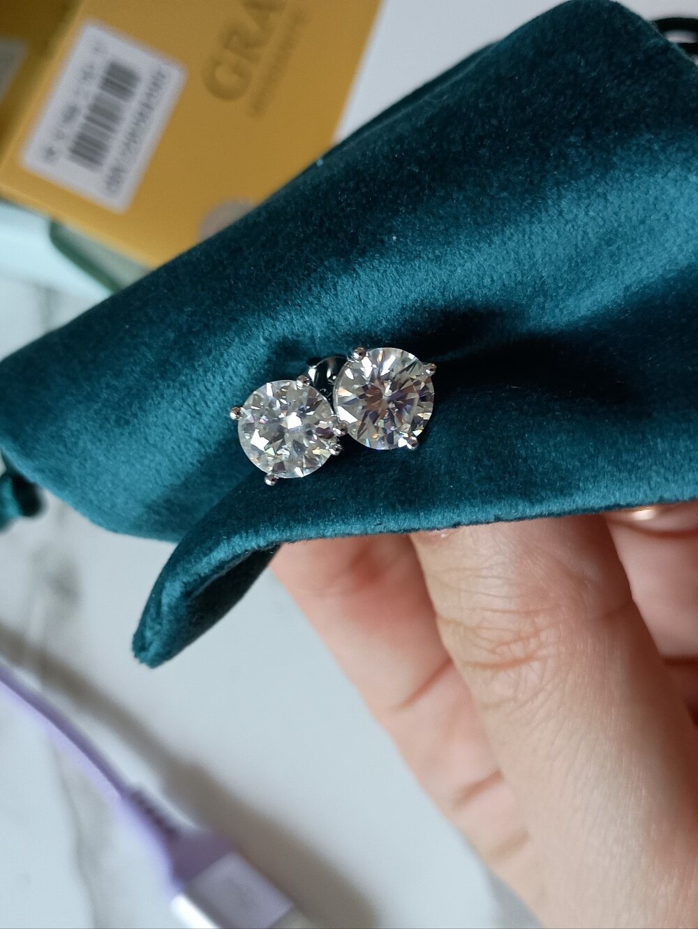 4CT Moissanite Prong Studs Earrings Real 925 Silver 18k G/P GRA Certificate